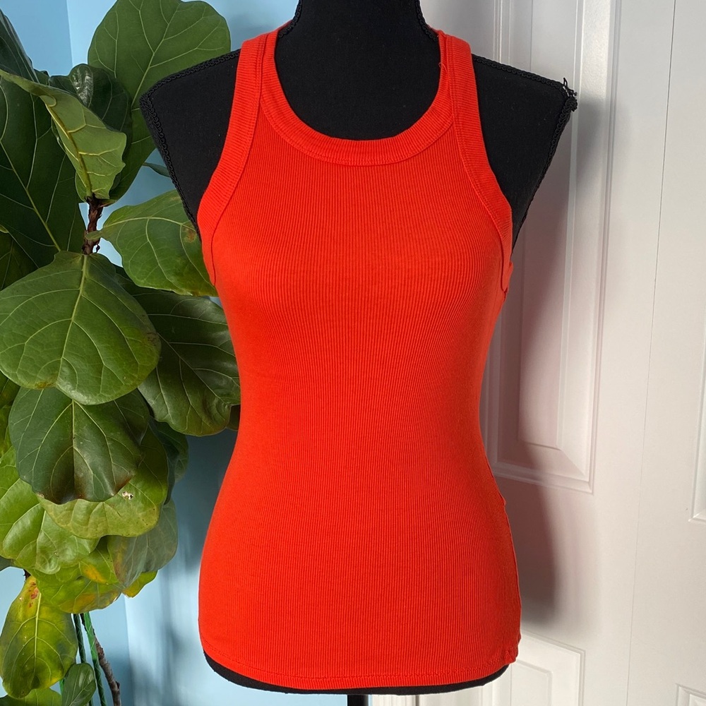 Easy Standard Small Red Orange Ribbed Tank Top